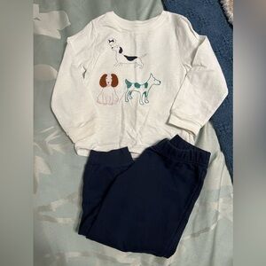 Dog long sleeve shirt and navy sweatpants set  3t toddler boy